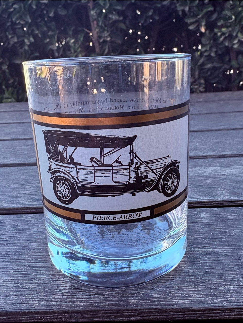 Vintage Pierce-Arrow Automobile Rocks Glass Tumbler With Description & Specs